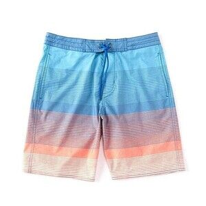 Aqua/Multi Board Shorts Stripe 9" Inseam Roundtree & Yorke Swim Trunks - Size 30